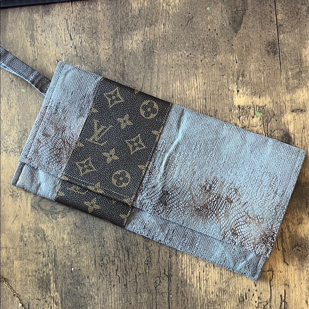 Authentic Up-Cycled Luxury Brown and Gray Clutch